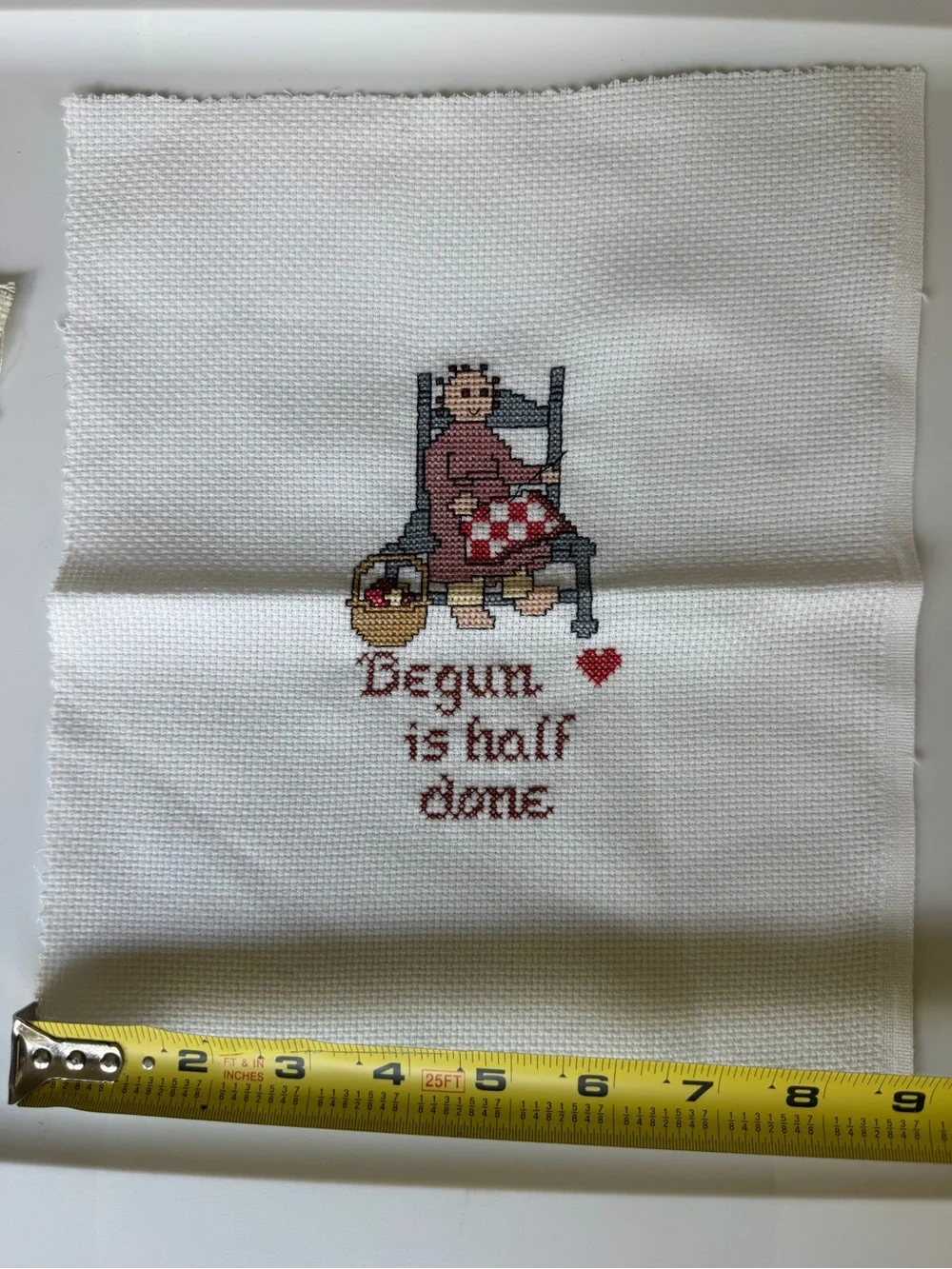 Vintage Cross Stitch Home Art Print in Cream, Red, Brown, Blue